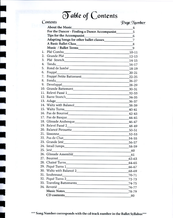 Piano Music for Ballet Class Vol 3 - contents page