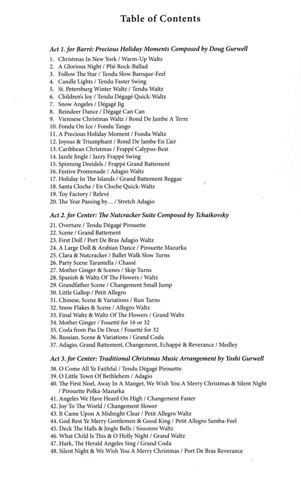 Contents of Music for Ballet Lovers Vol 7 Music book