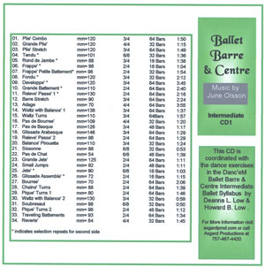 Ballet Barre & Center - Intermediate CD by June Olsson